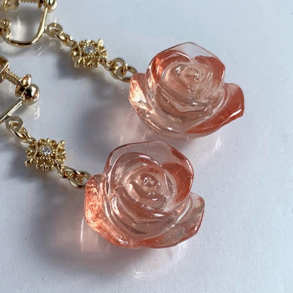 オレンジローズ・クリスマスイヤリング・ピアス・ネックレス