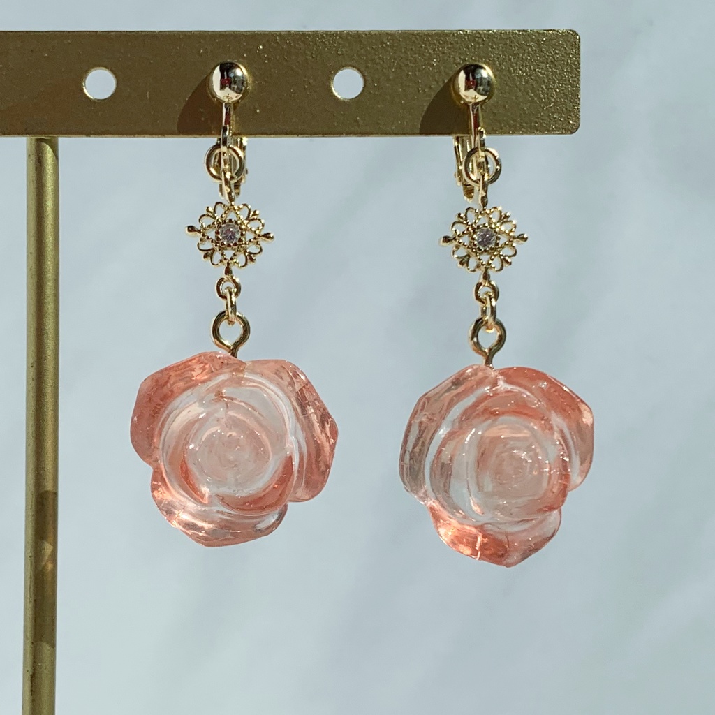 オレンジローズ・クリスマスイヤリング・ピアス・ネックレス