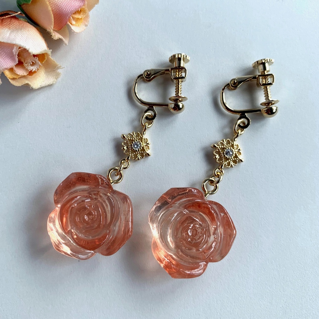 オレンジローズ・クリスマスイヤリング・ピアス・ネックレス