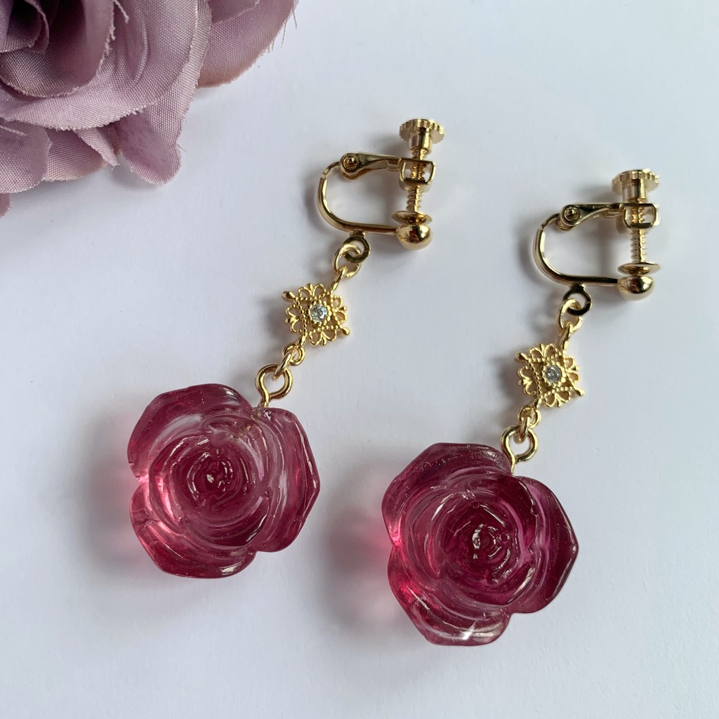 パープルローズ・クリスマスイヤリング・ピアス・ネックレス