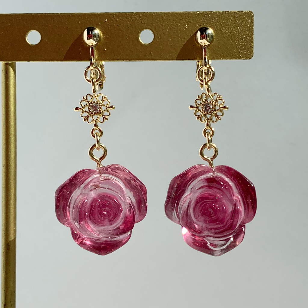 パープルローズ・クリスマスイヤリング・ピアス・ネックレス