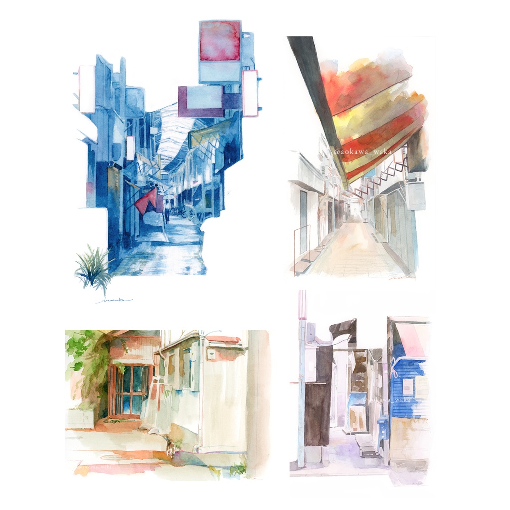 街風景の原画｜4種