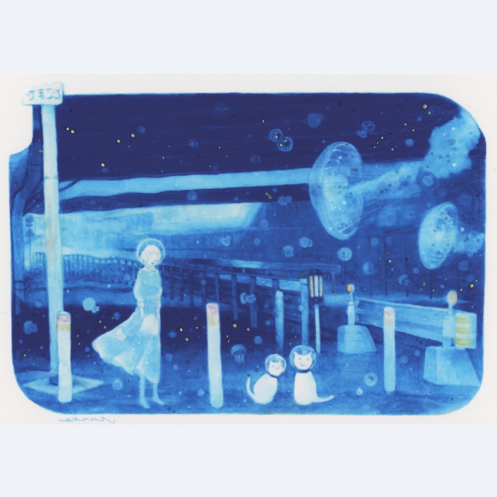 手描きあり 透明カード「海月の街」