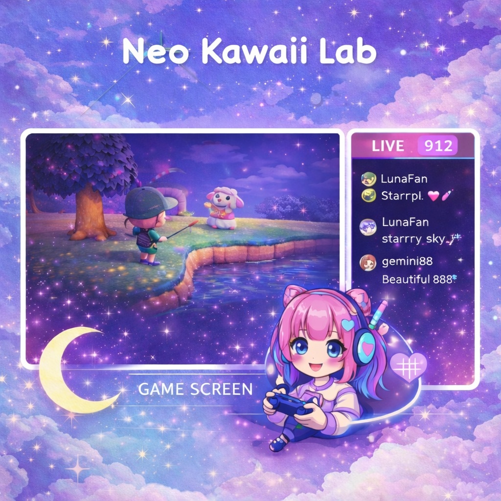 【VTuber配信背景】ゆめかわ Dream Sky Moon Blue ｜1920×1080 PNG｜商用利用OK