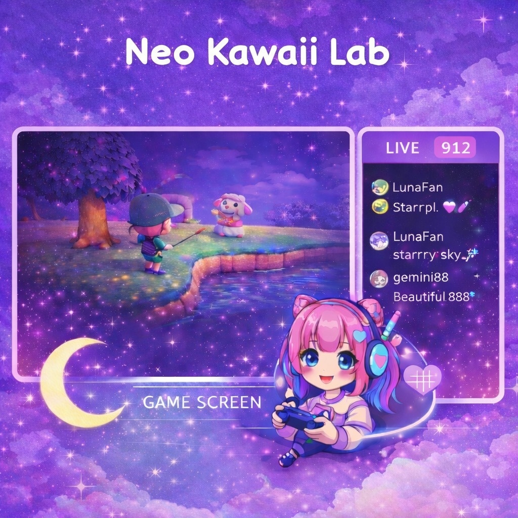 【VTuber配信背景】ゆめかわ Dream Sky Purple Night｜1920×1080 PNG｜商用利用OK