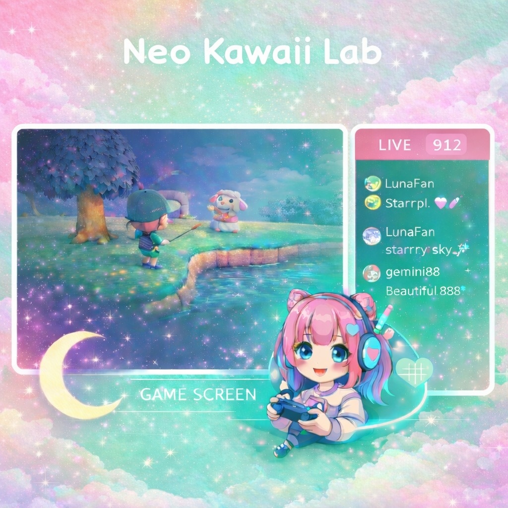 【VTuber配信背景】ゆめかわ Dream Sky Mint Fantasy ｜1920×1080 PNG｜商用利用OK