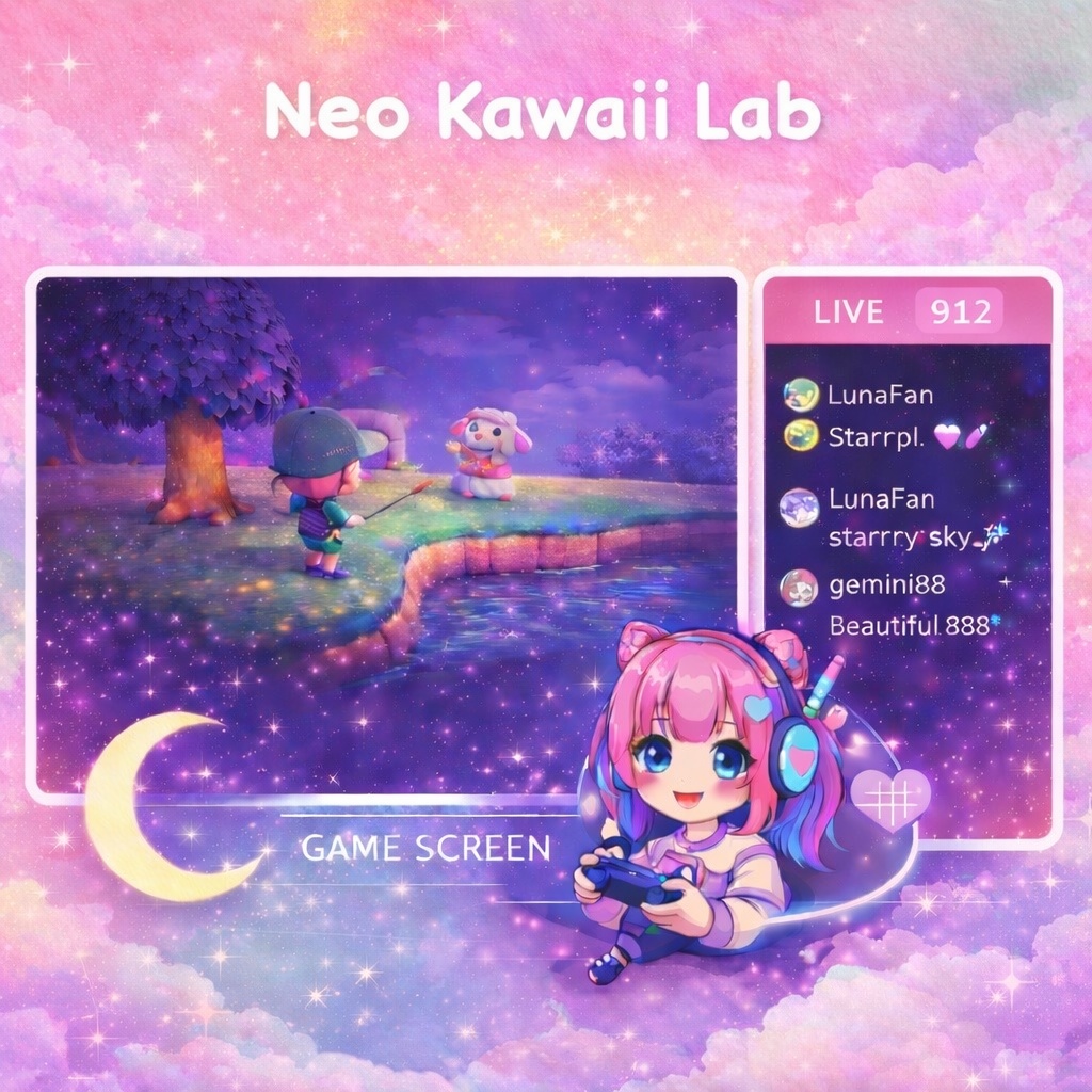 【VTuber配信背景】ゆめかわ Dream Sky Pink Night ｜1920×1080 PNG｜商用利用OK