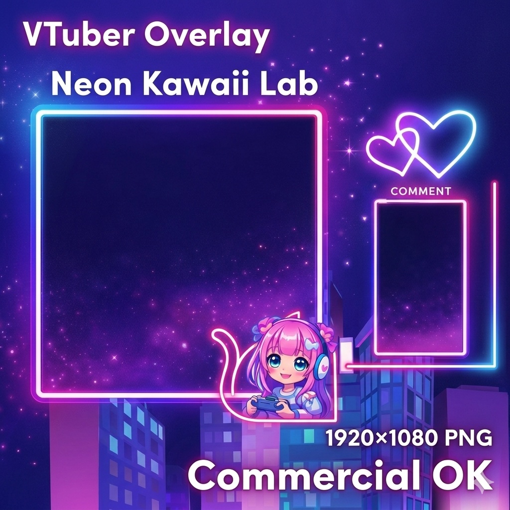 【VTuber配信画面】ネオンゆめかわ Night City オーバーレイ｜ゲーム配信 / コメント枠｜1920×1080