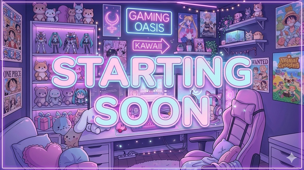 VTuber / Twitch Streaming Screen Kawaii Neon Gamer Room – Starting Soon 1920×1080 | NeoKawaiiLab