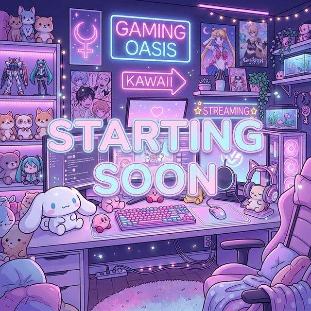 VTuber / Twitch Streaming Screen Kawaii Neon Gamer Room – Starting Soon 1920×1080 | NeoKawaiiLab