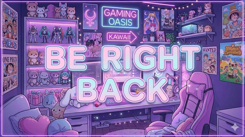 VTuber / Twitch Streaming Screen Kawaii Neon Gamer Room – BRB 1920×1080 | NeoKawaiiLab