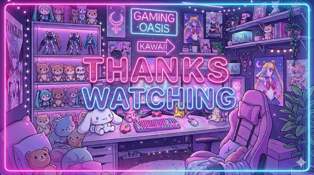 VTuber Streaming Ending Screen Kawaii Neon Gamer Room 1920×1080 | NeoKawaiiLab