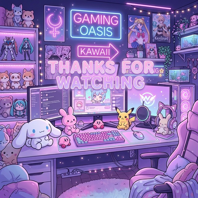 VTuber Streaming Ending Screen Kawaii Neon Gamer Room 1920×1080 | NeoKawaiiLab