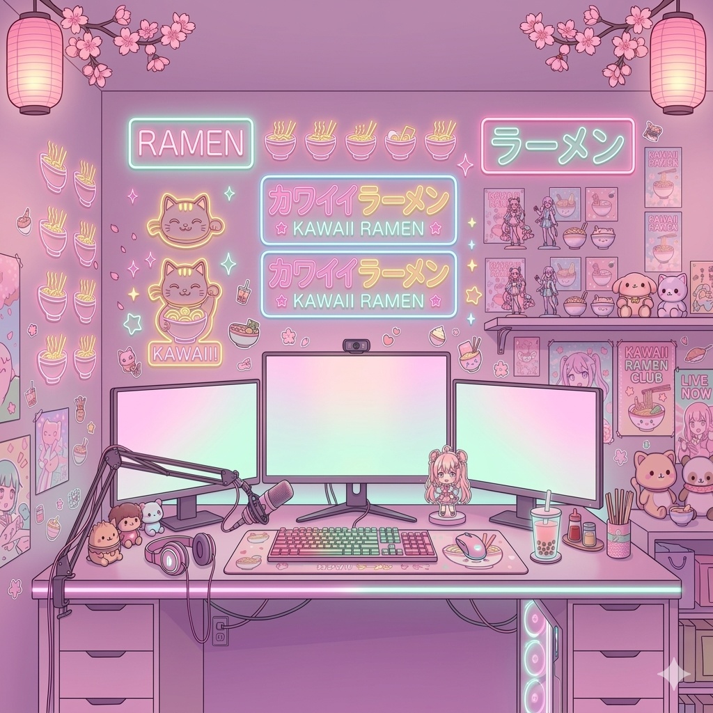 Kawaii Neon Ramen Cafe VTuber Streaming Background