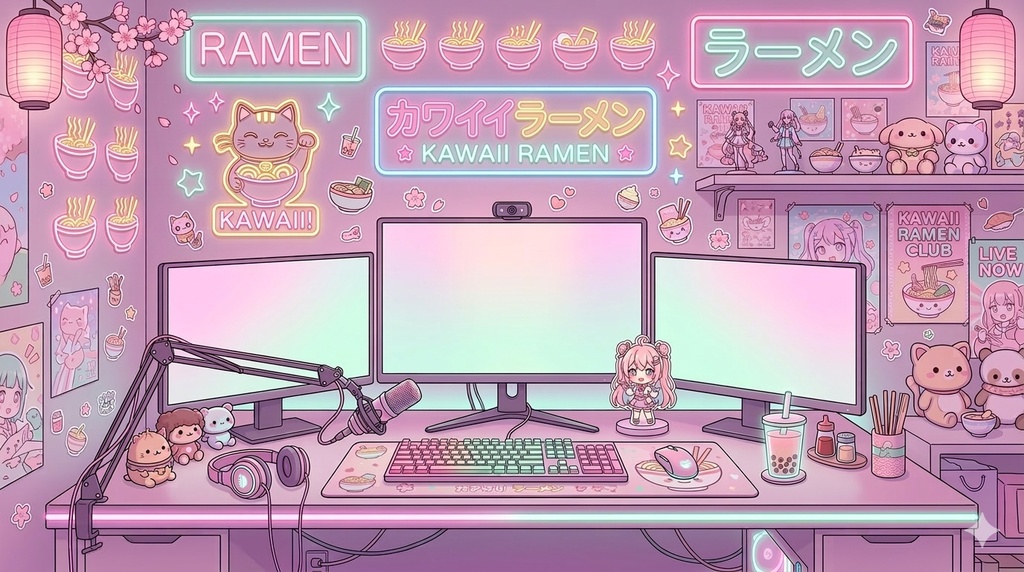 Kawaii Neon Ramen Cafe VTuber Streaming Background