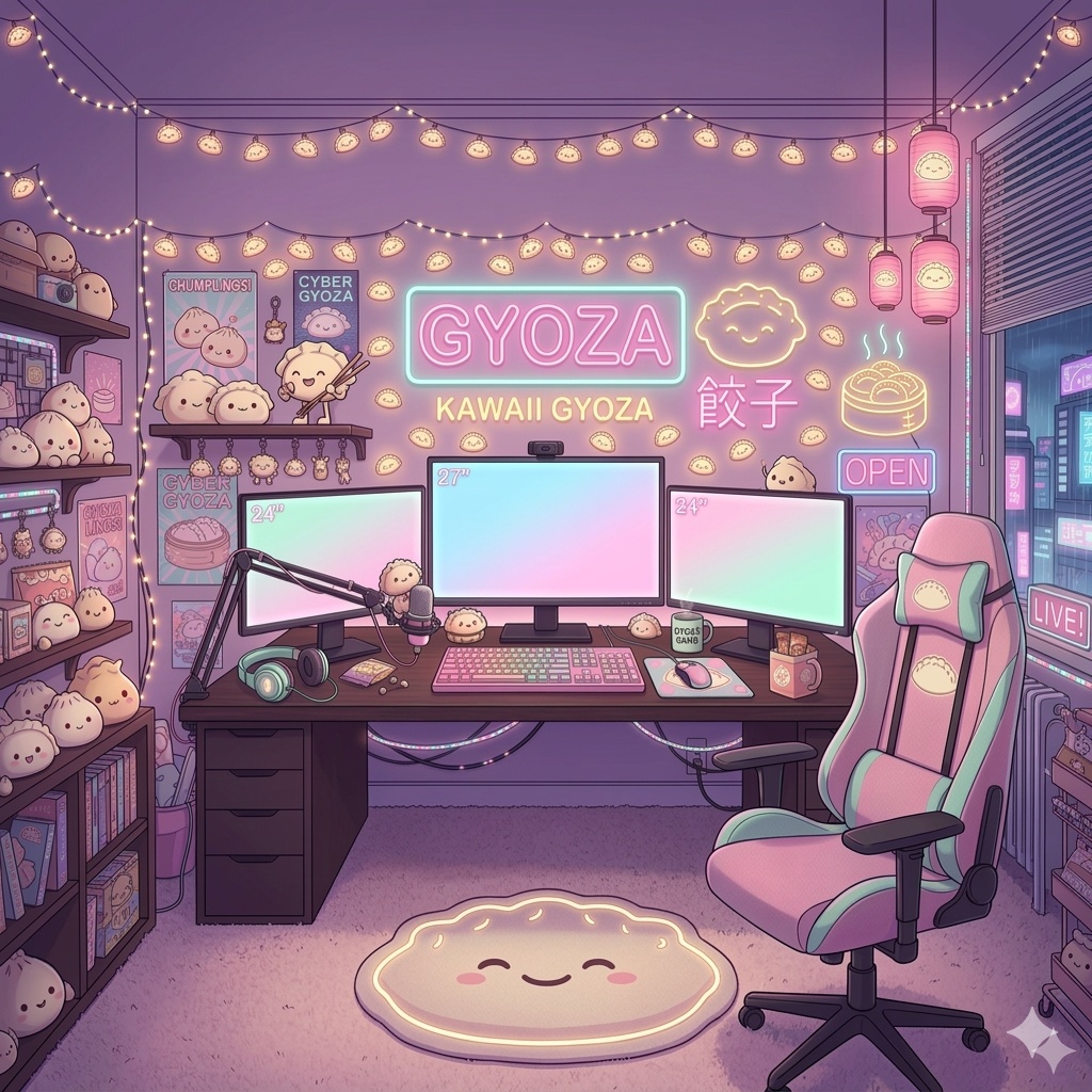 Kawaii Neon Gyoza Room VTuber Streaming Background