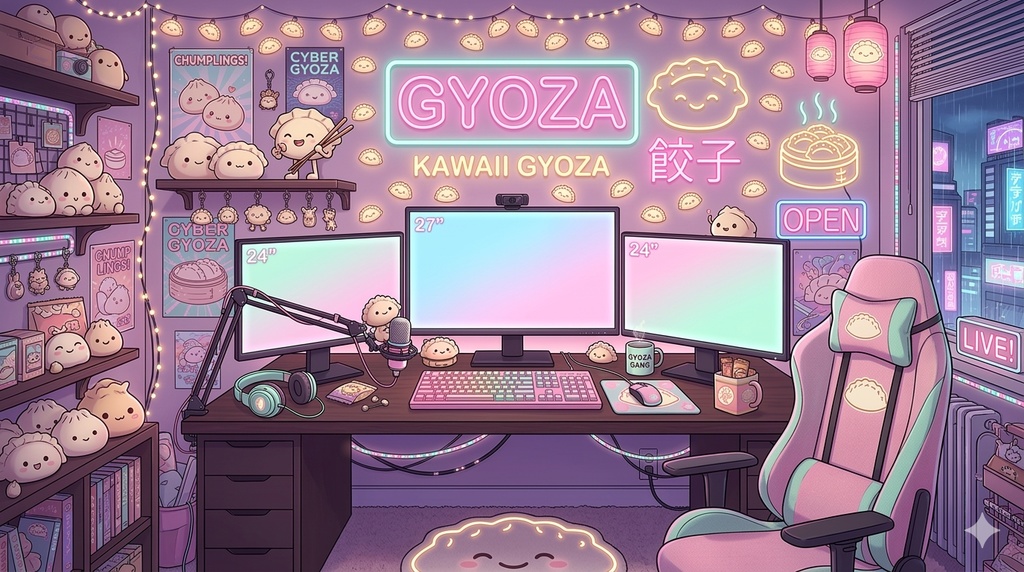 Kawaii Neon Gyoza Room VTuber Streaming Background