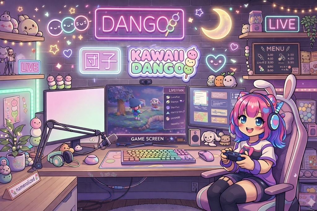 Kawaii Neon Dango Room VTuber Streaming Background