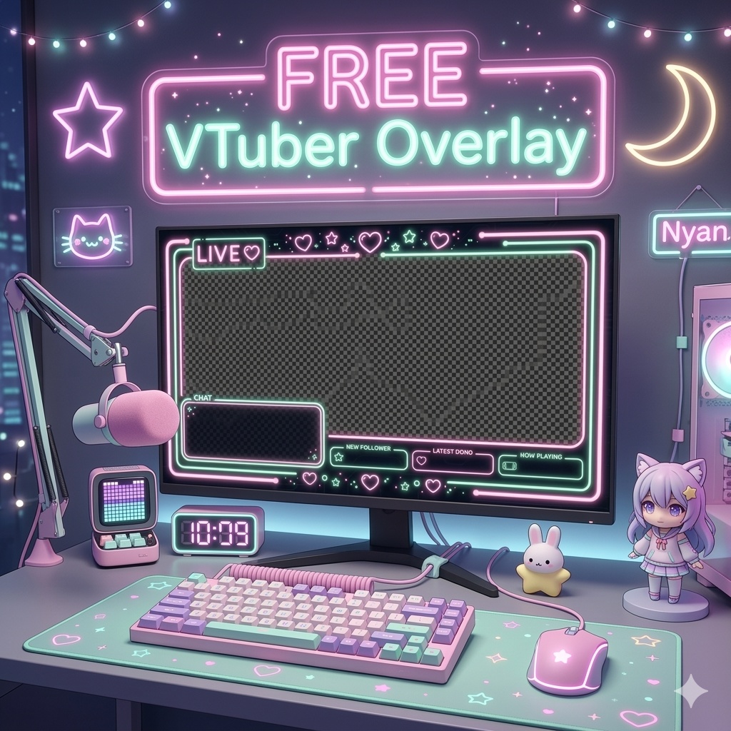 FREE Kawaii Neon VTuber Streaming Overlay