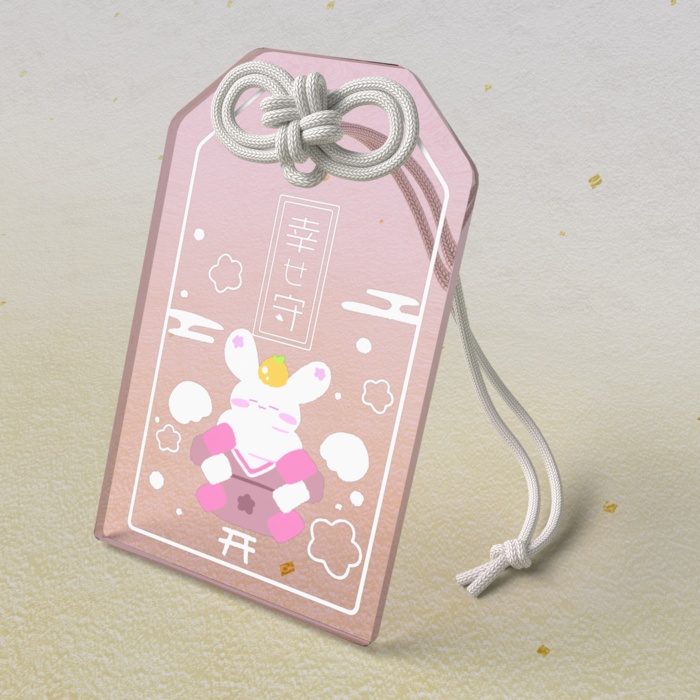 【受注生産】ごほうびうさぎのアクリルお守り-しあわせ鏡もち-