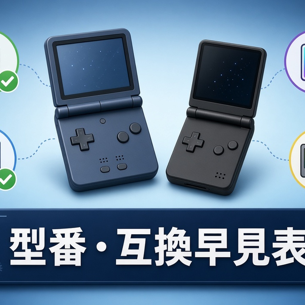 DS Lite・GBA SP 型番と互換早見表｜バッテリー・充電器・部品【PDF26頁】