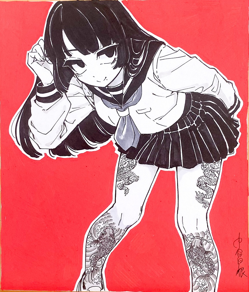 モノクロ色紙(中) 和彫セーラー