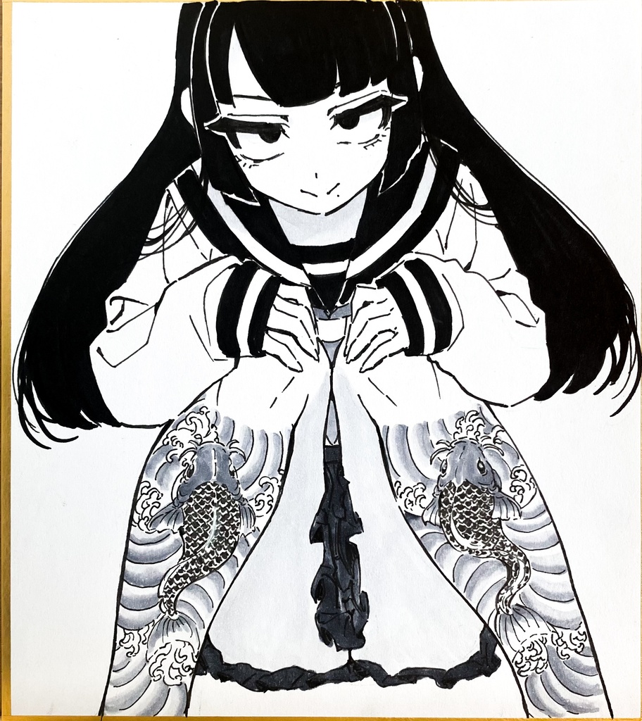 モノクロミニ色紙　和彫セーラー