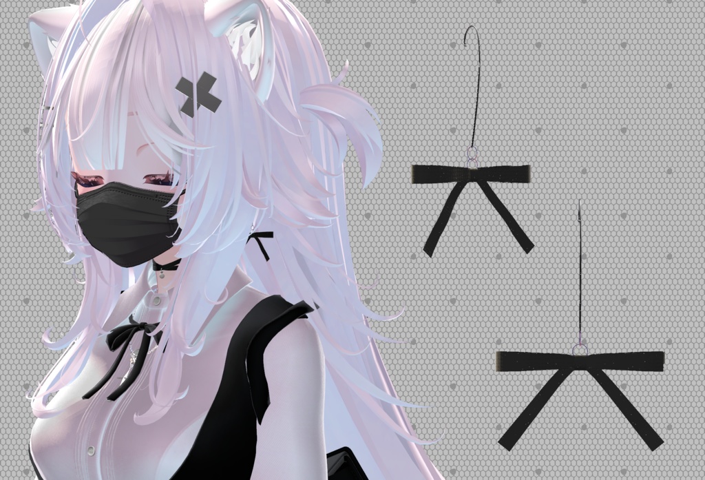 【VRC想定】つよびリボン ピアス/ピンキーリング2点セット