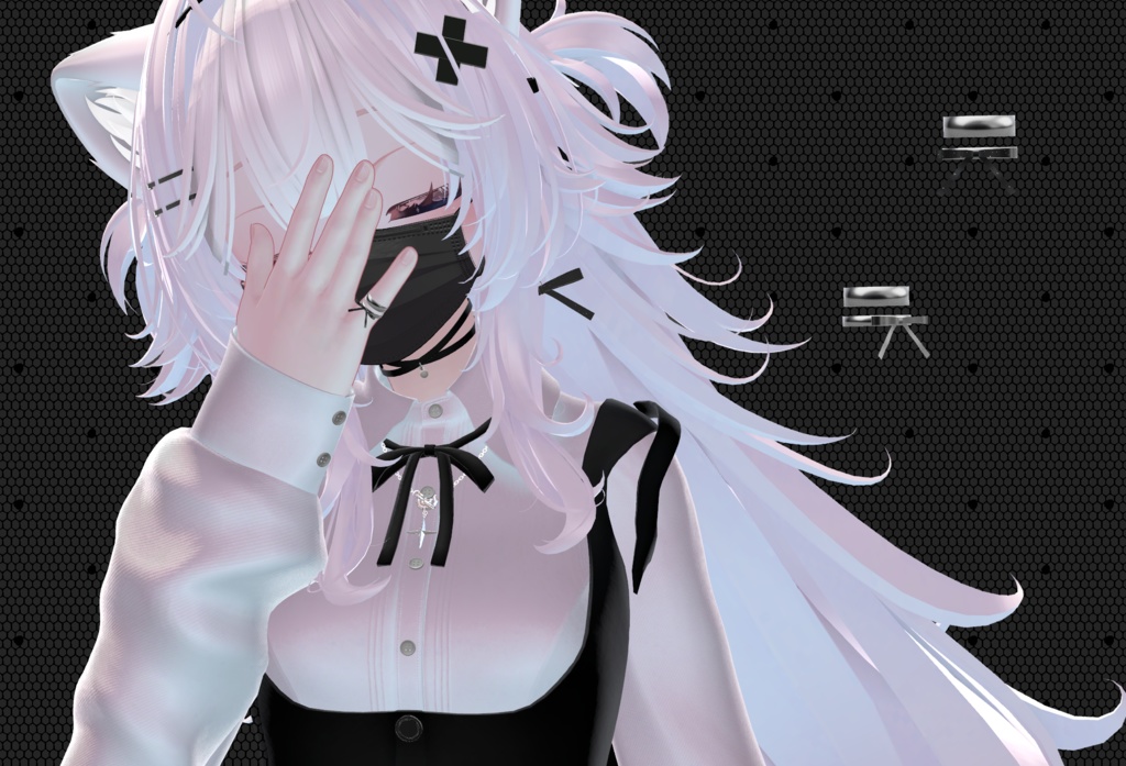 【VRC想定】つよびリボン ピアス/ピンキーリング2点セット