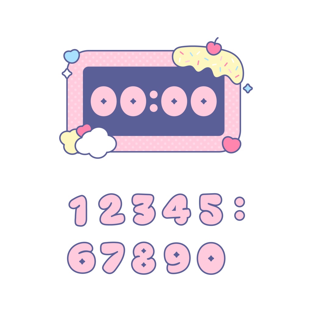 【OBS】動く!スイーツなかわいいデジタル時計(ピンク、水色)【CSS】