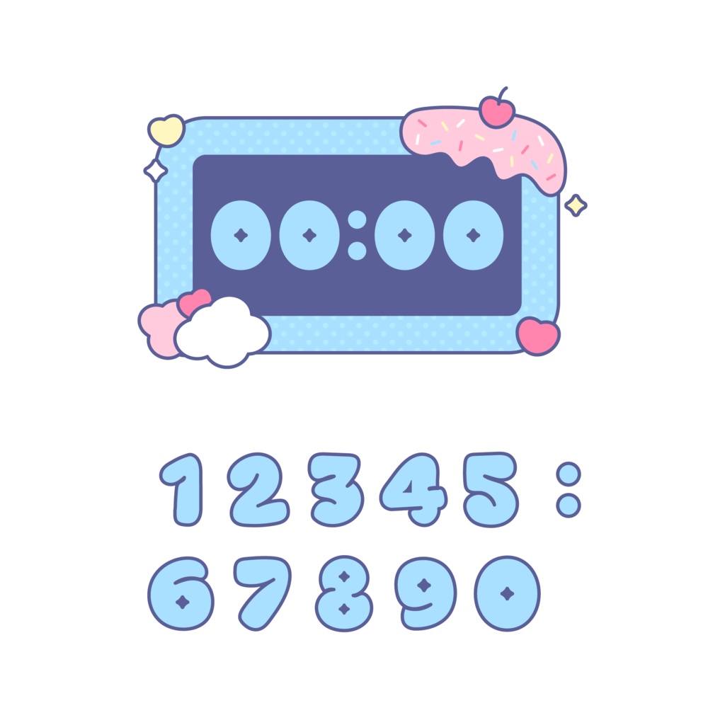 【OBS】動く!スイーツなかわいいデジタル時計(ピンク、水色)【CSS】
