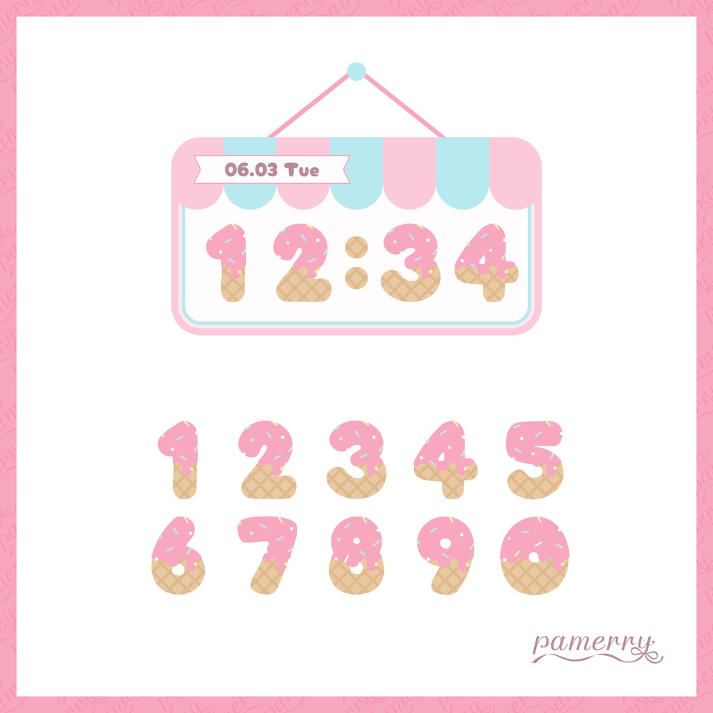 【わんコメテンプレート】アイスクリームのデジタル時計【OBS/CSS】