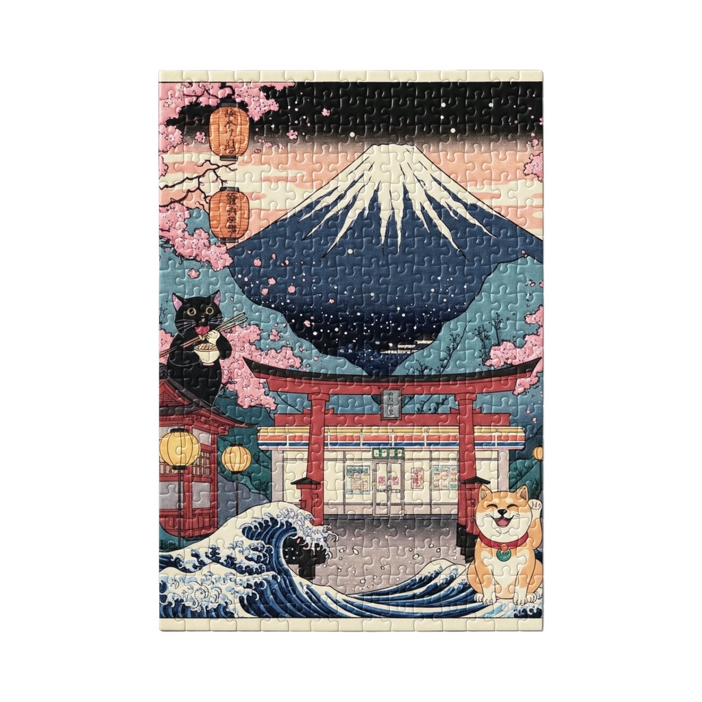 黒猫富士鳥居コンビニ柴犬浮世絵 ジクソーパズル300