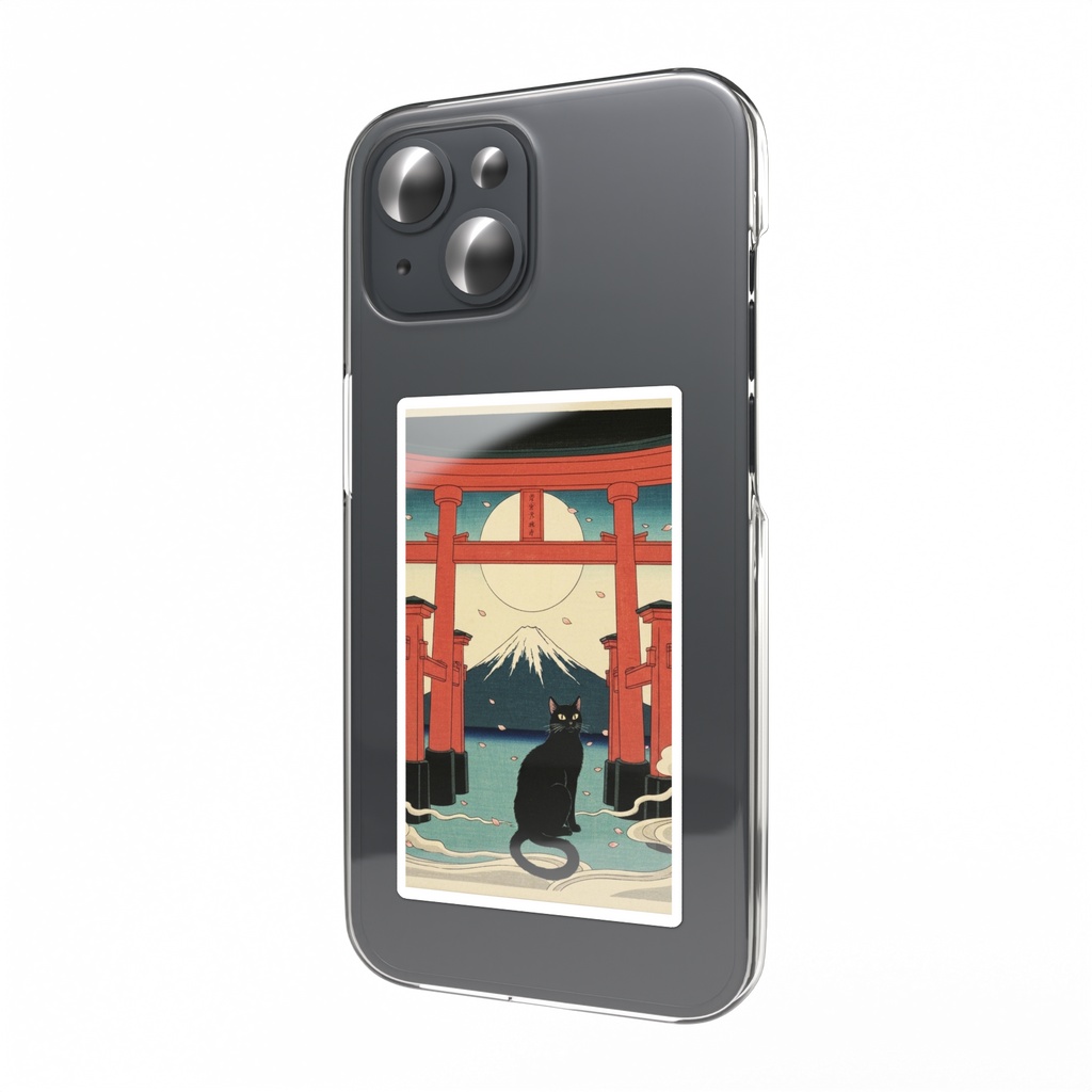 黒猫富士鳥居浮世絵スマホステッカー