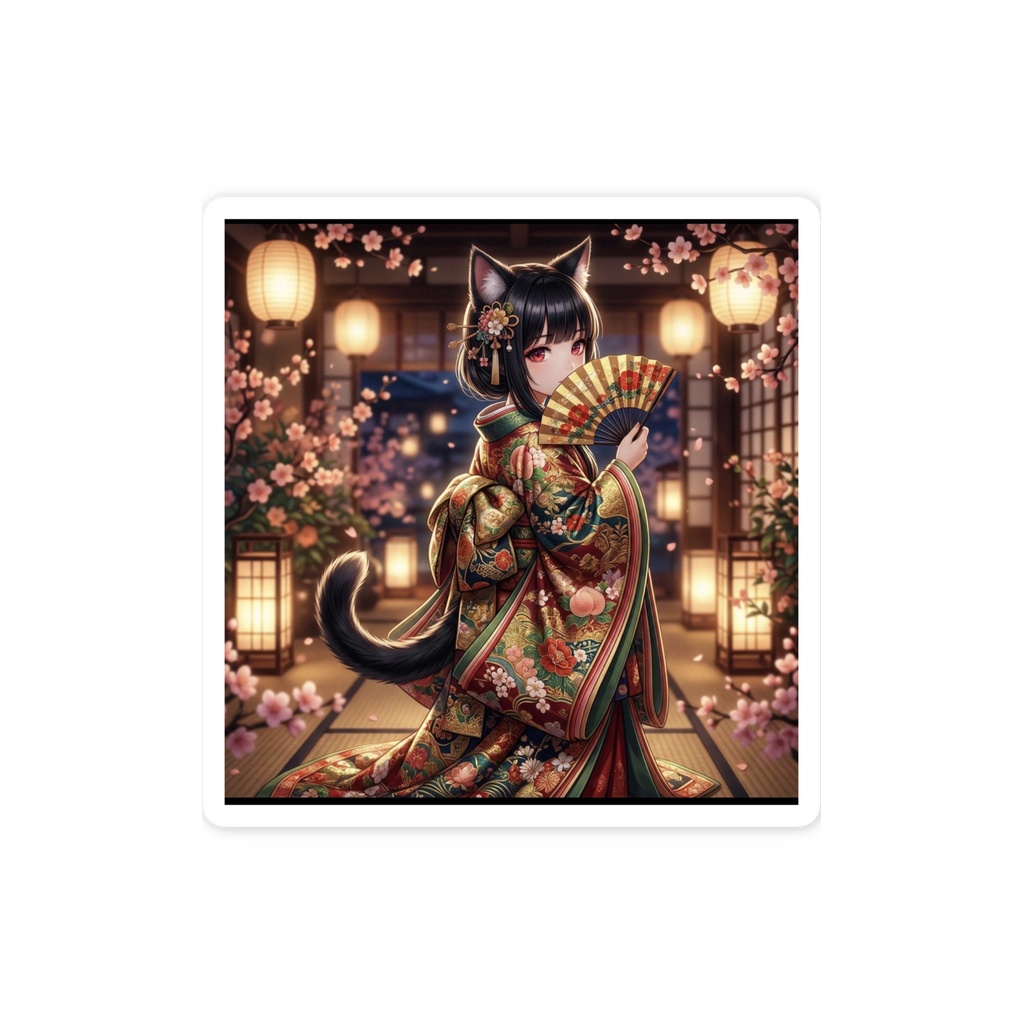 猫耳娘アニメ浮世絵スマホステッカー