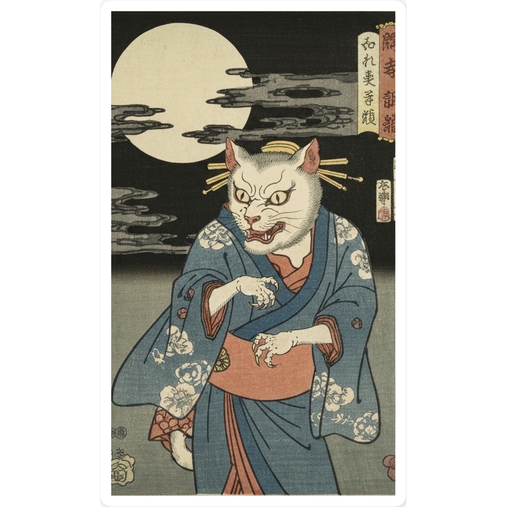 化け猫娘浮世絵スマホステッカー