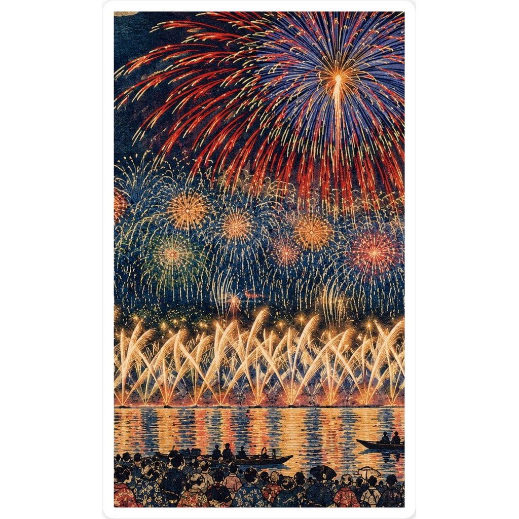 なにわ淀川花火大会浮世絵スマホステッカー