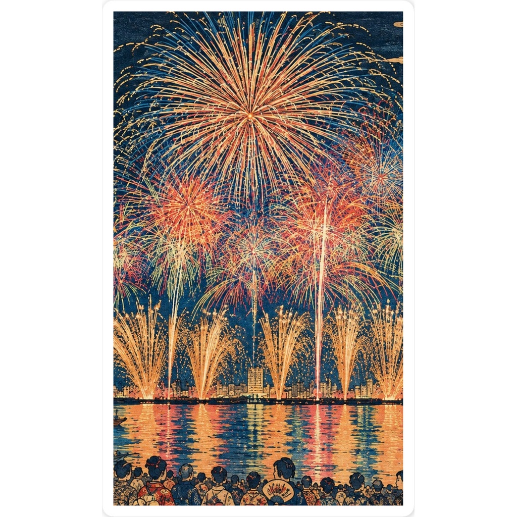なにわ淀川花火大会浮世絵2スマホステッカー