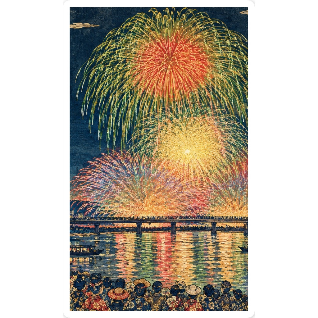 なにわ淀川花火大会浮世絵3スマホステッカー