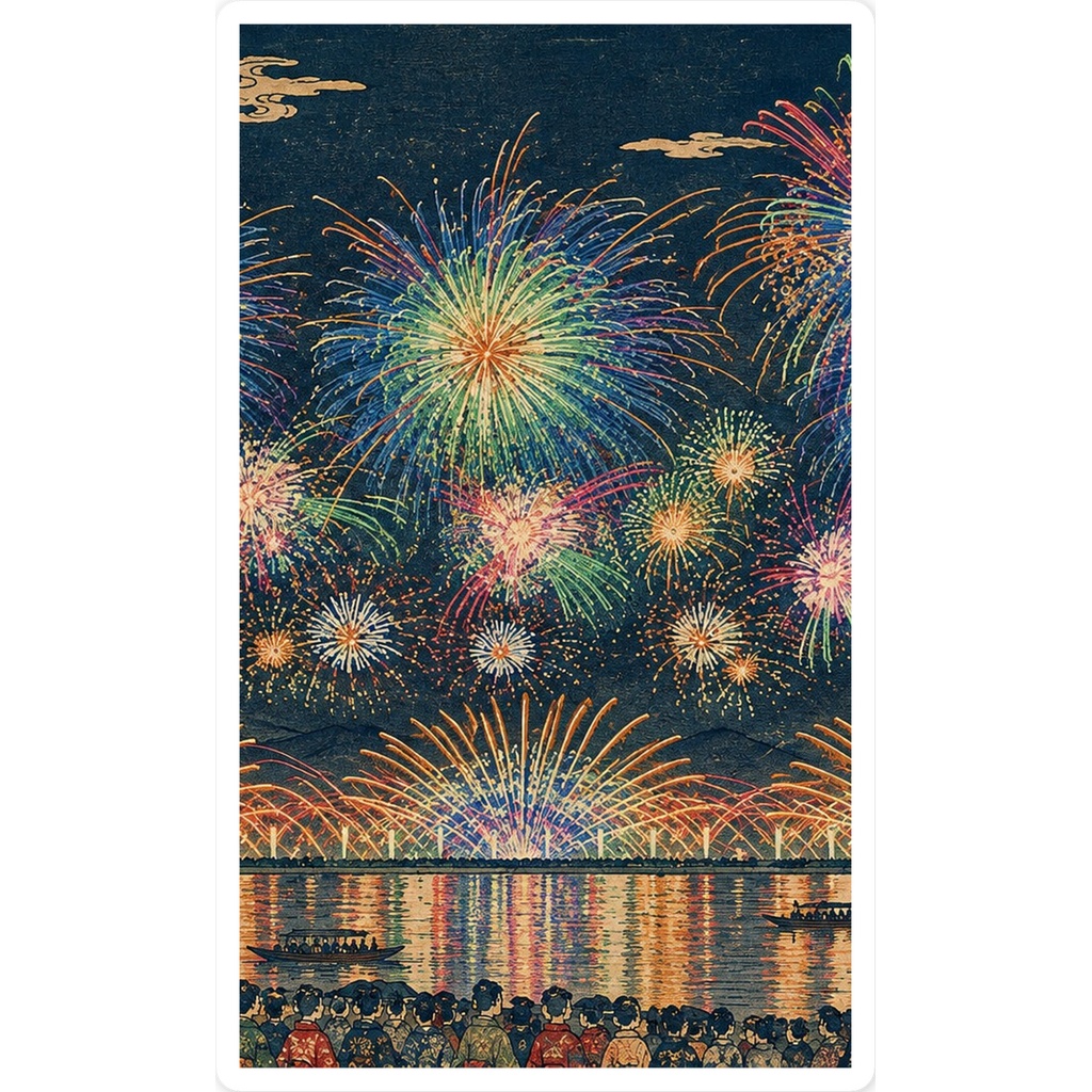 なにわ淀川花火大会浮世絵4スマホステッカー