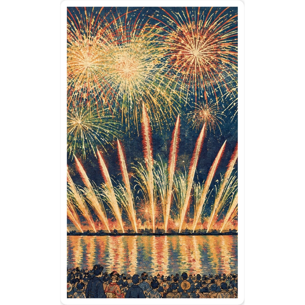 なにわ淀川花火大会浮世絵5スマホステッカー