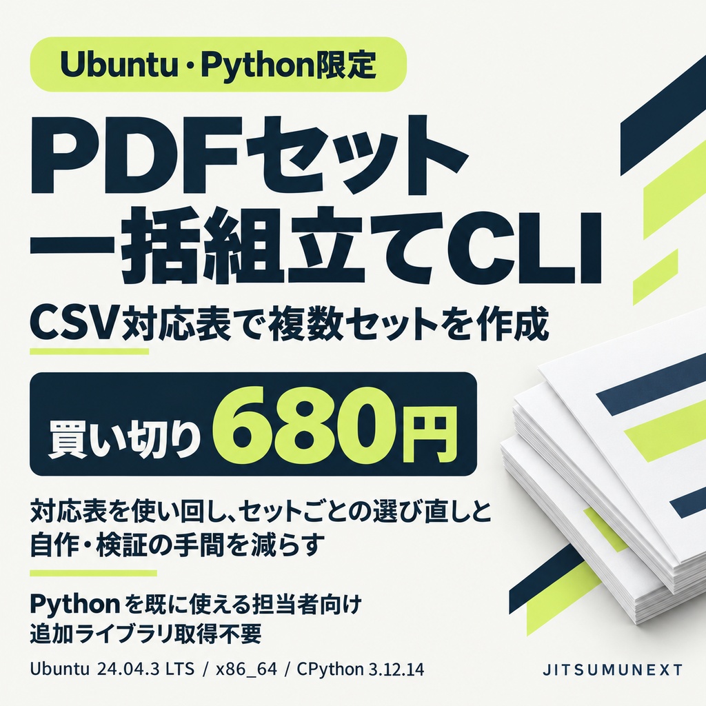 【Ubuntu・Python限定】PDFセット一括組立てCLI｜CSV対応表で複数セットを作成
