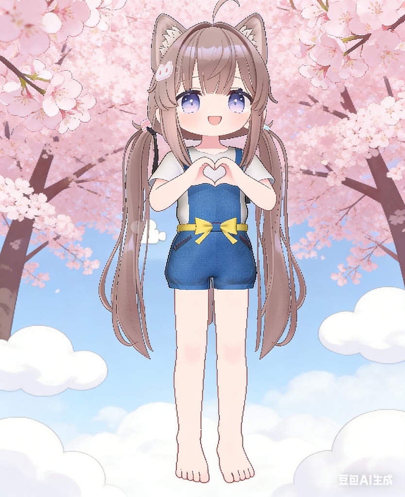  【vrchat 対応】ゆるかわデニムオーバーオールセット / 软萌牛仔背带裤套装