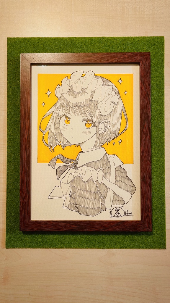 【原画/アート】「見返りメイド図」(一点物/額付き)