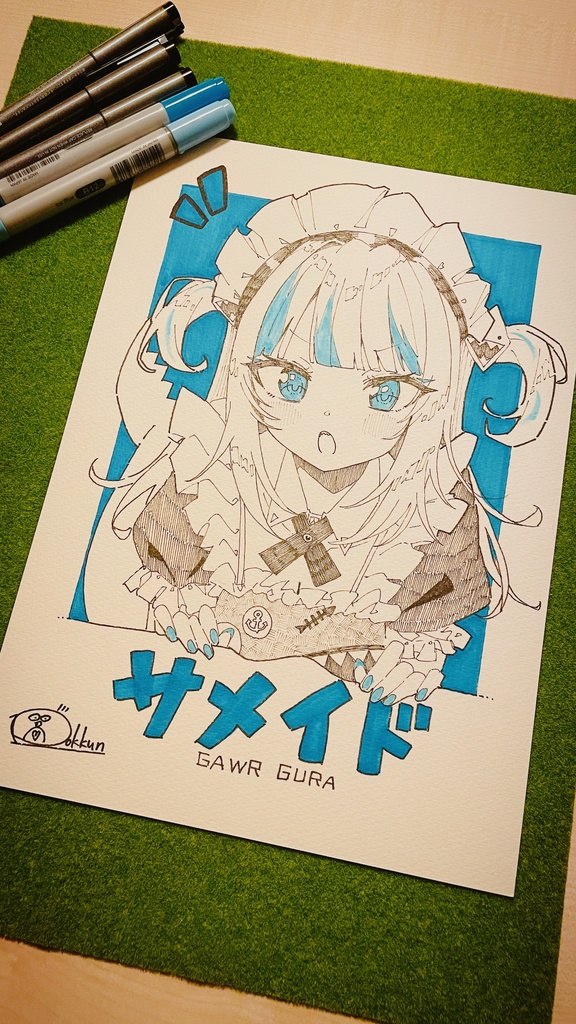 【原画/アート】「サメイド図/Gawr Gura」(一点物)
