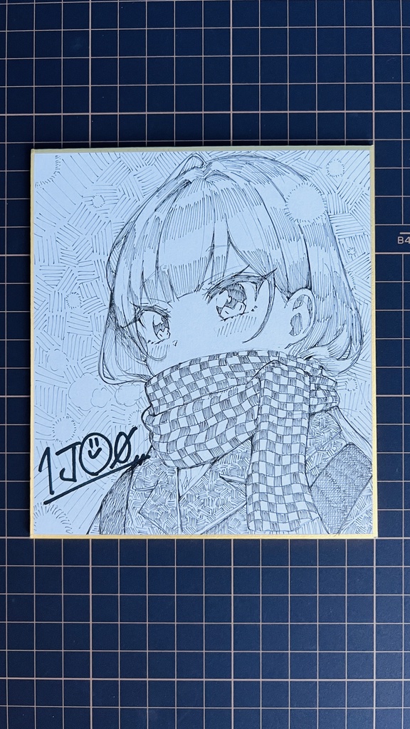 【アナログ原画】一発描きミニ色紙「冬の日」 /Drawing without draft "A Winter's Day."