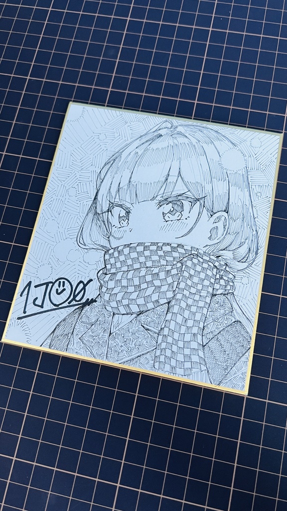 【アナログ原画】一発描きミニ色紙「冬の日」 /Drawing without draft "A Winter's Day."
