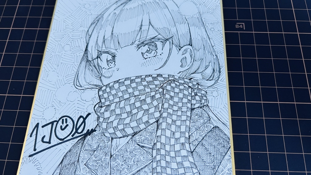 【アナログ原画】一発描きミニ色紙「冬の日」 /Drawing without draft "A Winter's Day."