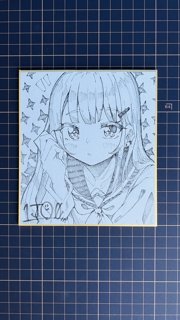 【アナログ原画】一発描きミニ色紙「ときめき」 /Drawing without draft "Tokimeki"
