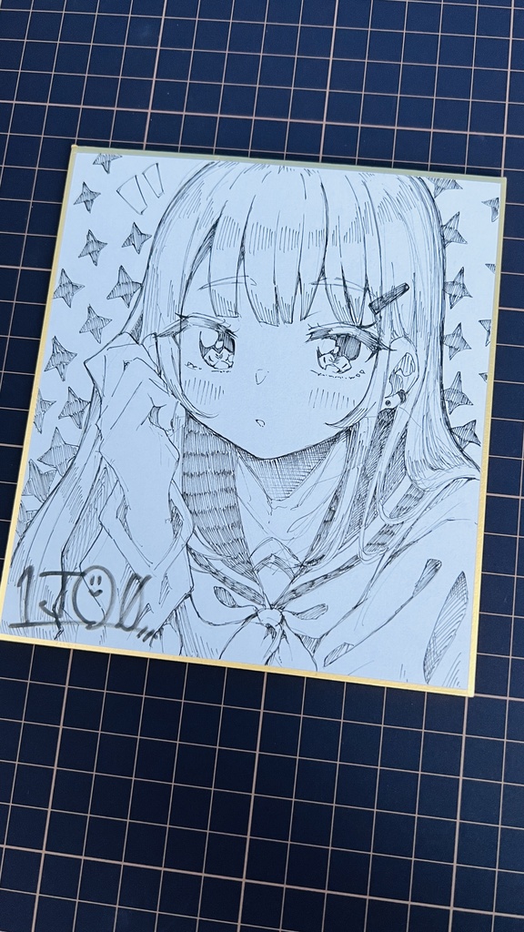 【アナログ原画】一発描きミニ色紙「ときめき」 /Drawing without draft "Tokimeki"